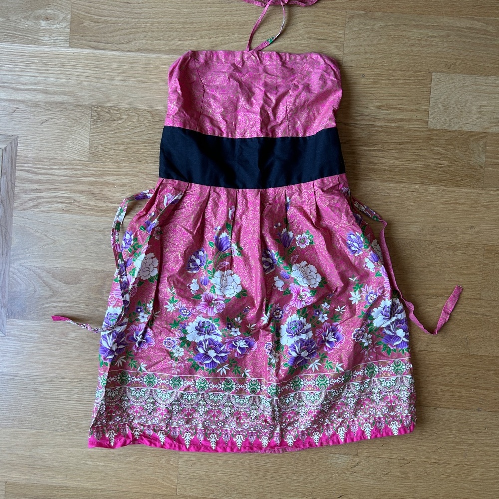 Floral Print Strapless Dress w/ elastic waist & halter-neck tie